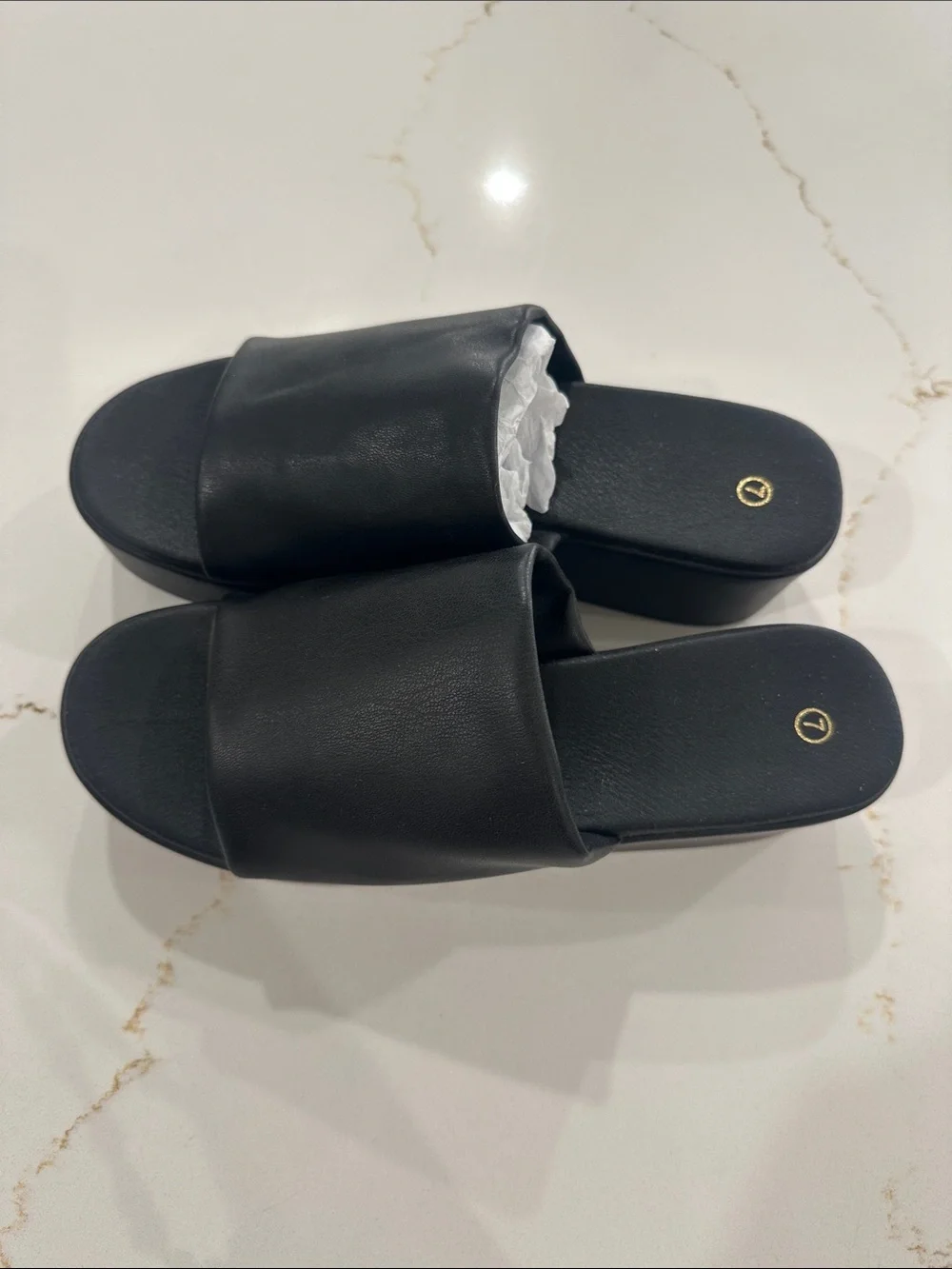 Black Platform Slide Sandals - Unbranded